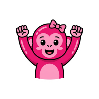 Cartoon monkey girl sticker — mascot of the 5-6 years group