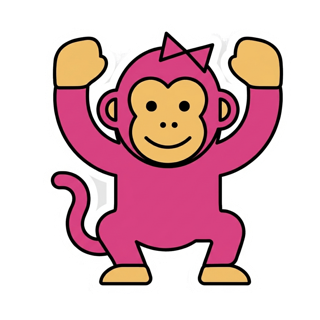 Cartoon monkey girl sticker, waving — mascot of the Jungle Mini (12-24 months) group